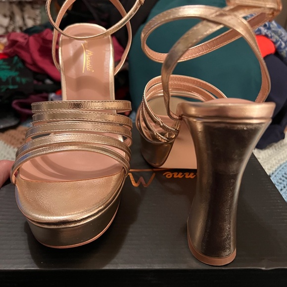 Anne Michelle Metallic Gold Strappy Heels - Picture 2 of 7
